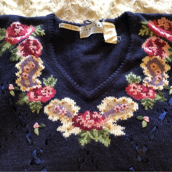 Vintage Jantzen hand embroidered ramie cotton and acrylic blend sweater size XL - Picture 2 of 10